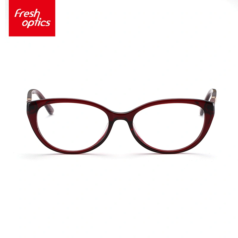 FB3781 Dark Red Acetate Stylish Eyewear With Bead Flower Temple