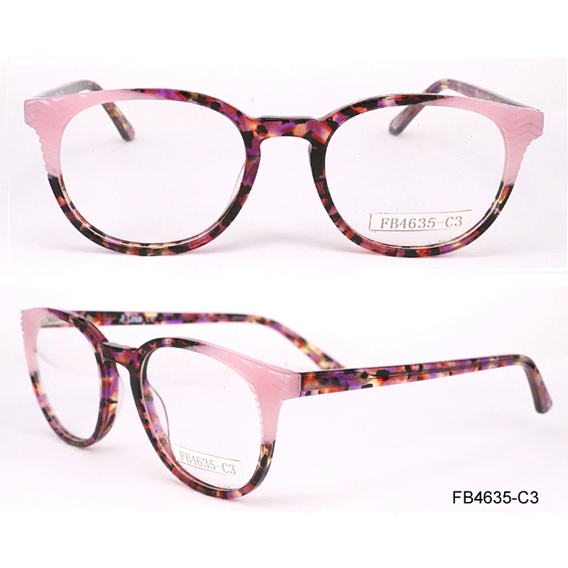 FB4635 Acetate lamination optical eyewear fashion round shape frame for lady