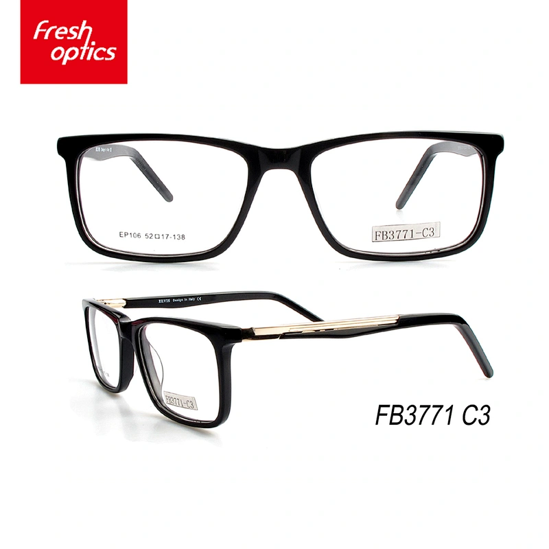 FB3771 Acetate Men Designer Optical Frames With Temple Decoration