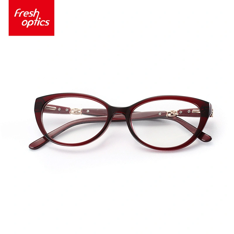 FB3781 Dark Red Acetate Stylish Eyewear With Bead Flower Temple