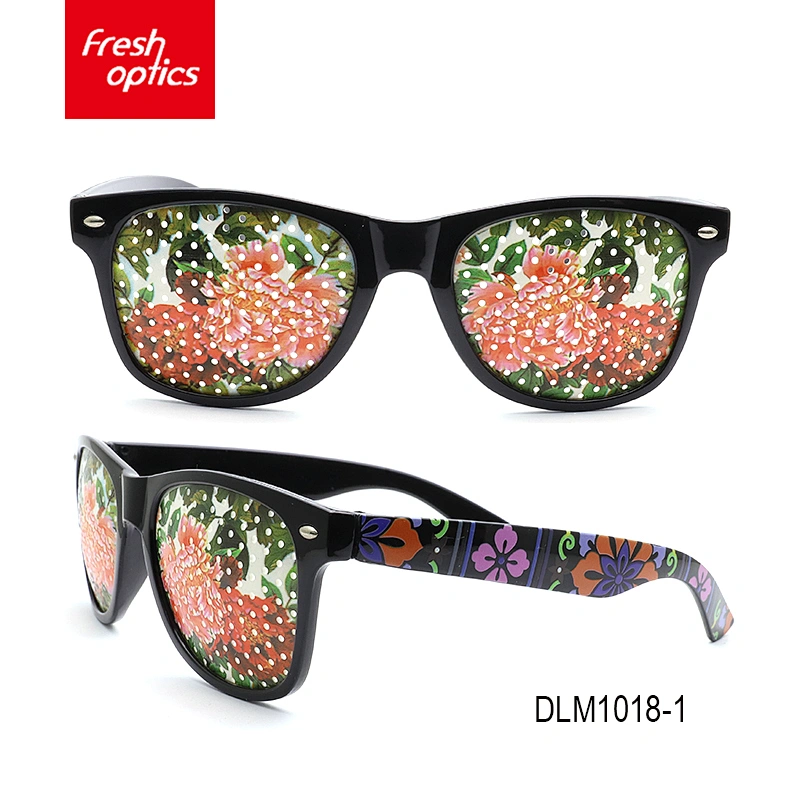 DLM1018 Cheap hot sale promotional printed lens sunglasses transparent lens sunglasses beach force