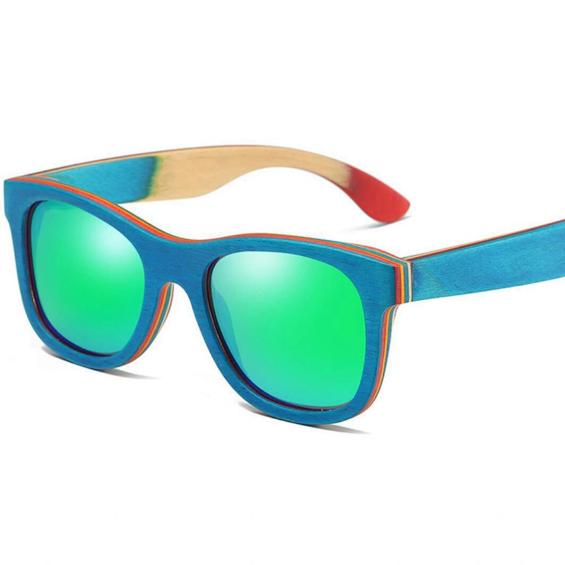 handmade unisex blue polarized skateboard wood bamboo sunglasses frames