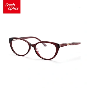 FB3781 Dark Red Acetate Stylish Eyewear With Bead Flower Temple