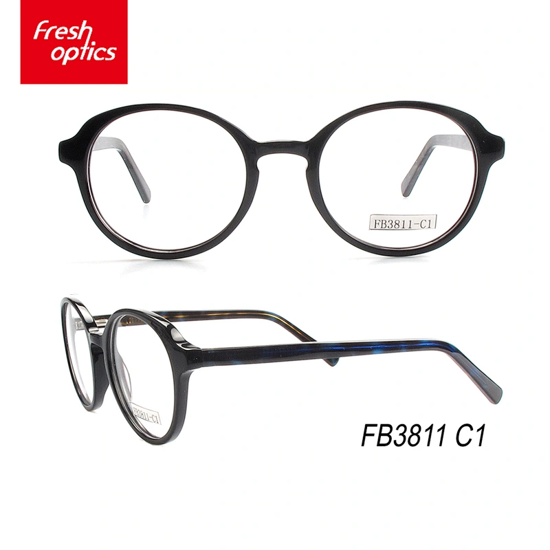 FB3811 Black Acetate Round Optical Eyewear Frames