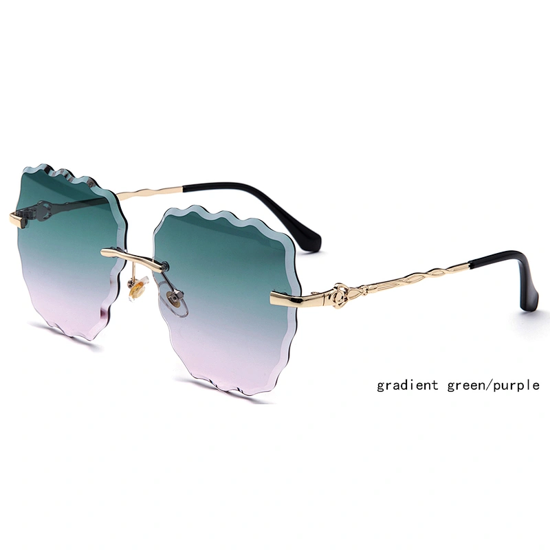 Italy Design Mirror ocean Lens sun glasses women rimless sunglasses ready stock