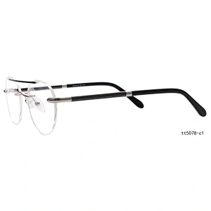 retro round gold double bridge spectacle rimless optical eyeglasses frame