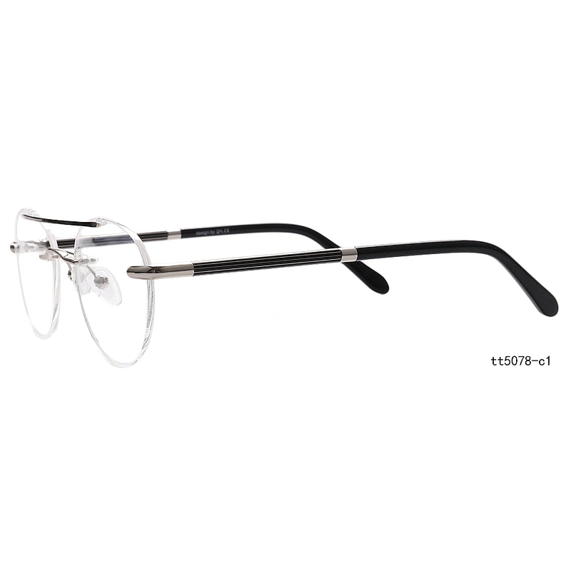 retro round gold double bridge spectacle rimless optical eyeglasses frame