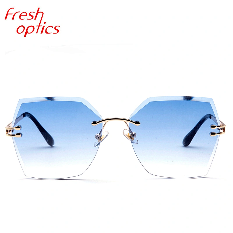 Factory price colorful PC sun glasses cheap promotional ocean lens frame rimless sunglasses
