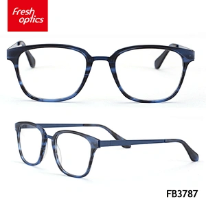 FB3787 Blue Acetate shape optical frames with metal temples