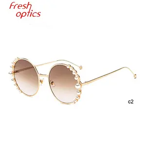 2020 New factory cheap price fashion ocean lens round women pearl sunglasses frames