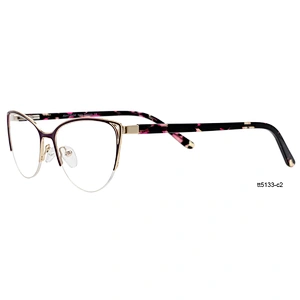Designer red cat eye prescription glasses half rim metal optical frames for women