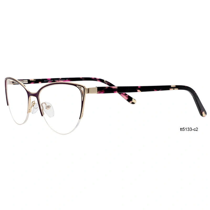 Designer red cat eye prescription glasses half rim metal optical frames for women