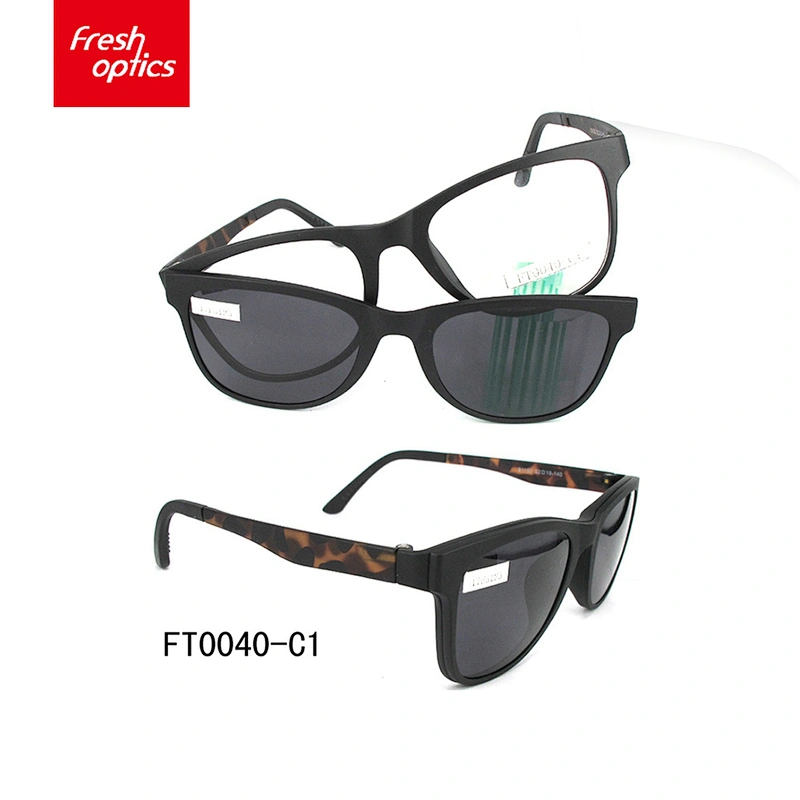 FT0039 Ultem Clip On Black Sunglasses For Women