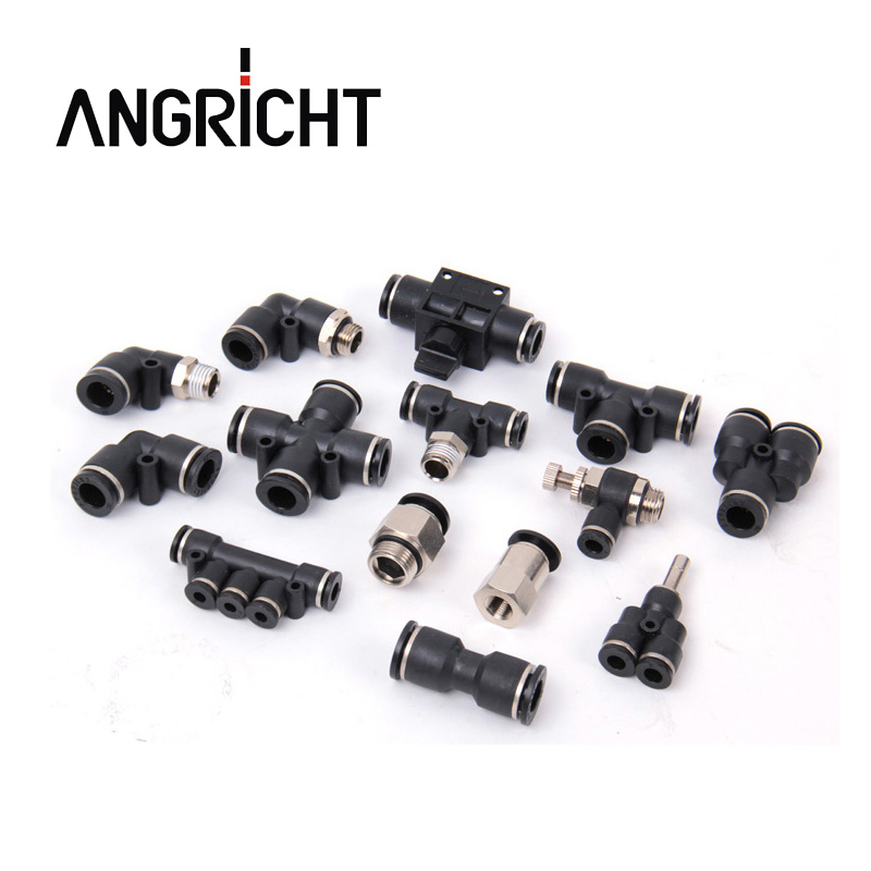 Black color one touch Plastic PU Union Straight push in