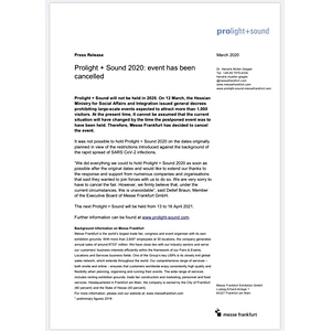 Frankfurt Prolight+Sound 2020:Event has been Canceled