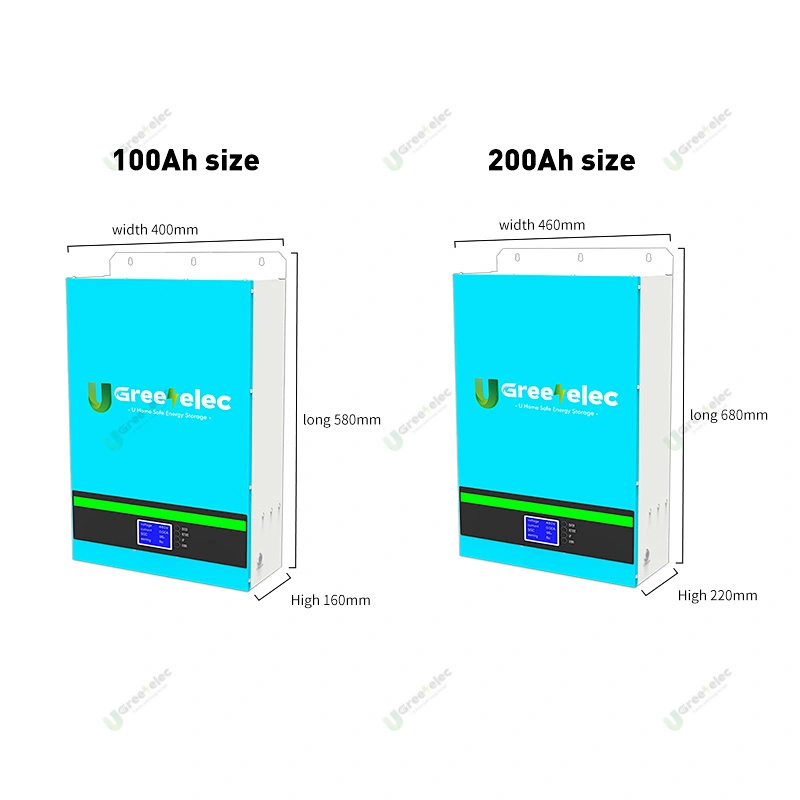 100Ah 200Ah Deep Cycle Household LFP Lithium Ion Phosphate Wall Mounted Storage Battery with LCD