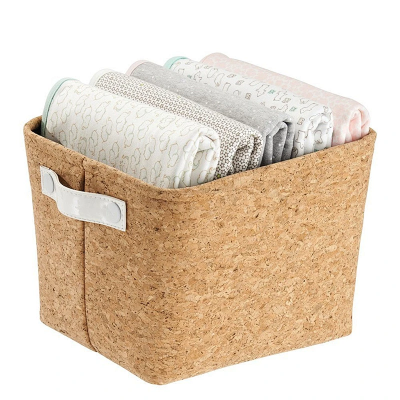 Natural Cork Fabric Storage Bin for Towels, Shampoo, Cosmetics