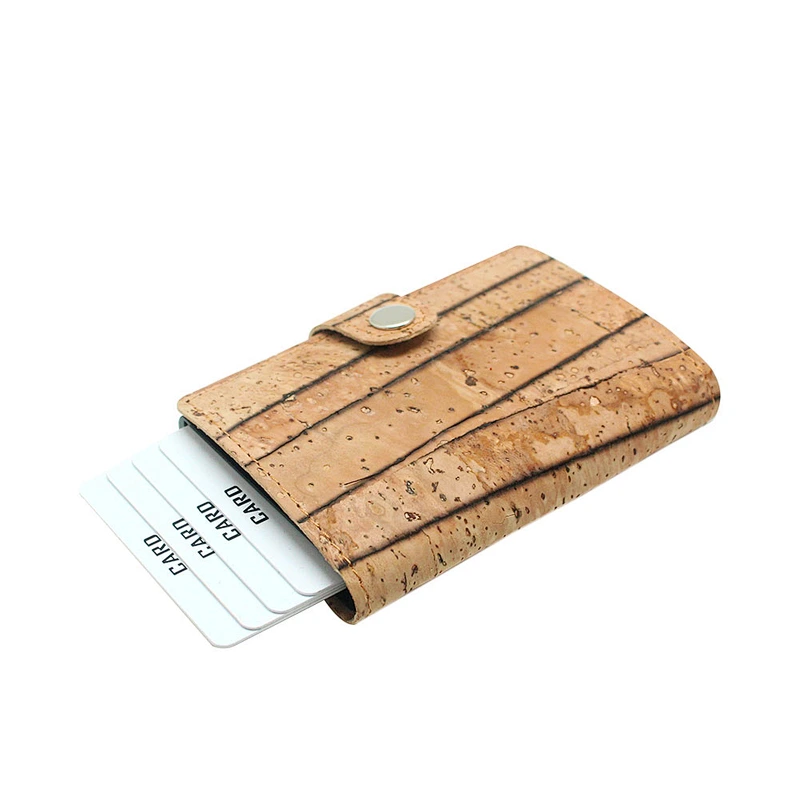 Boshiho Portugal cork fabric vegan leather aluminium POP UP money clip credit card holder wallet for men