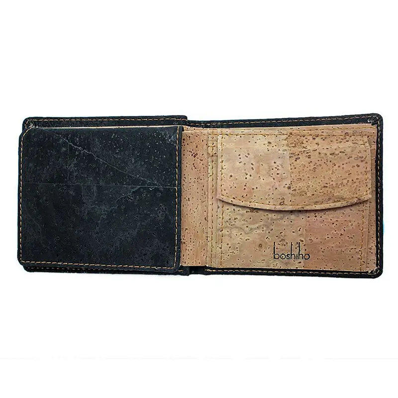 Boshiho Black Slim RFID Blocking function Natural Cork Fabric Eco-friendly for high quality vegan cork purses
