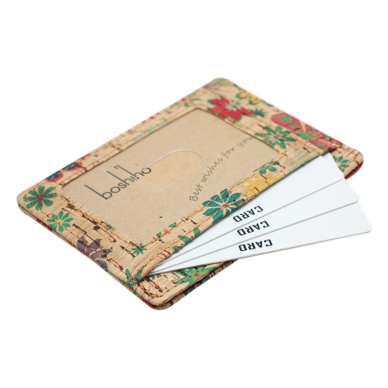 Boshiho High Quality blue red business Id  Vegan Cork employee ID card holder with lanyard