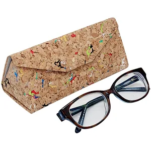 Customized logo foldable cork glasses protective case vegan sunglasses case eyeglass box