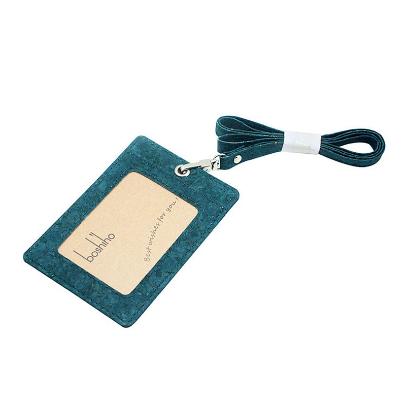 Boshiho High Quality blue red business Id  Vegan Cork employee ID card holder with lanyard