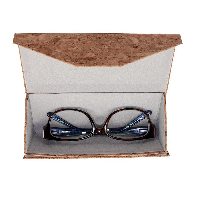 Personalized foldable cork leather stand case for sunglasses