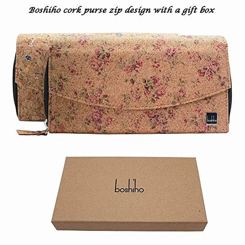 Boshiho Eco friendly large capacity cork wallet phone clutch purse