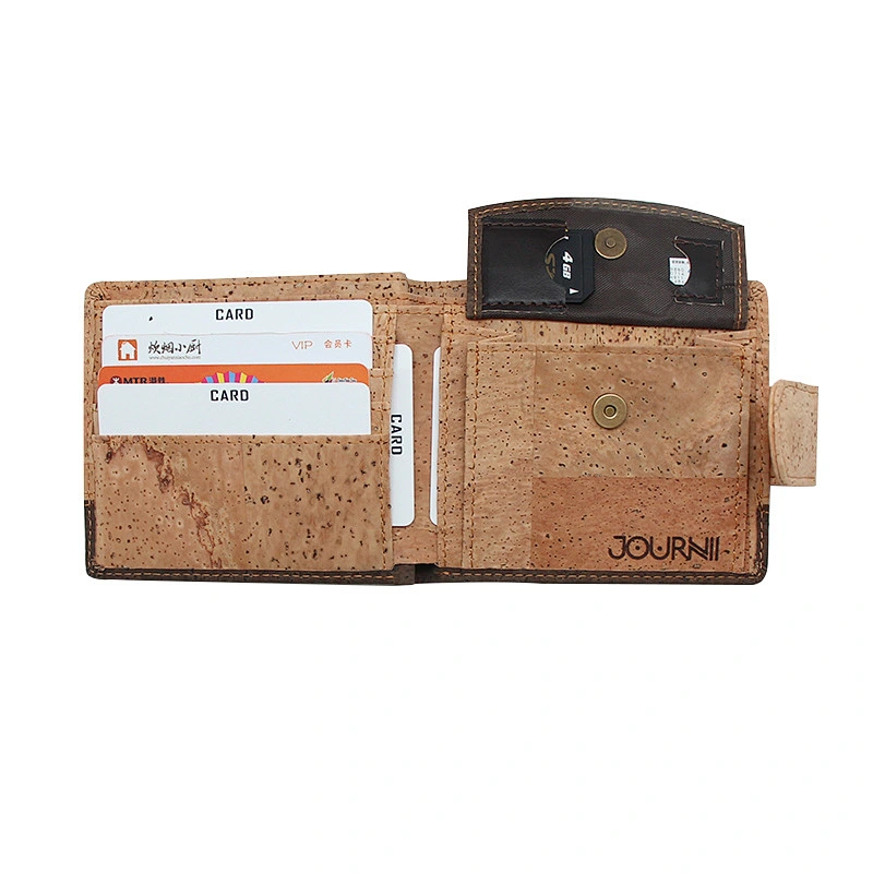 Boshiho Eco friendly cork fabric sim card holder with coin purse slim wallet
