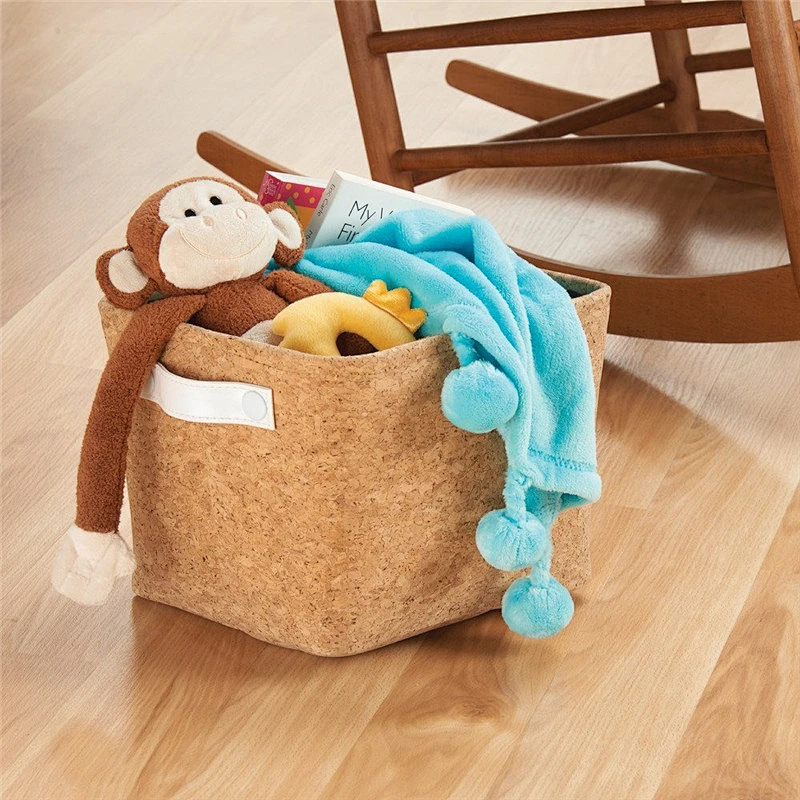 Natural Cork Fabric Storage Bin for Towels, Shampoo, Cosmetics