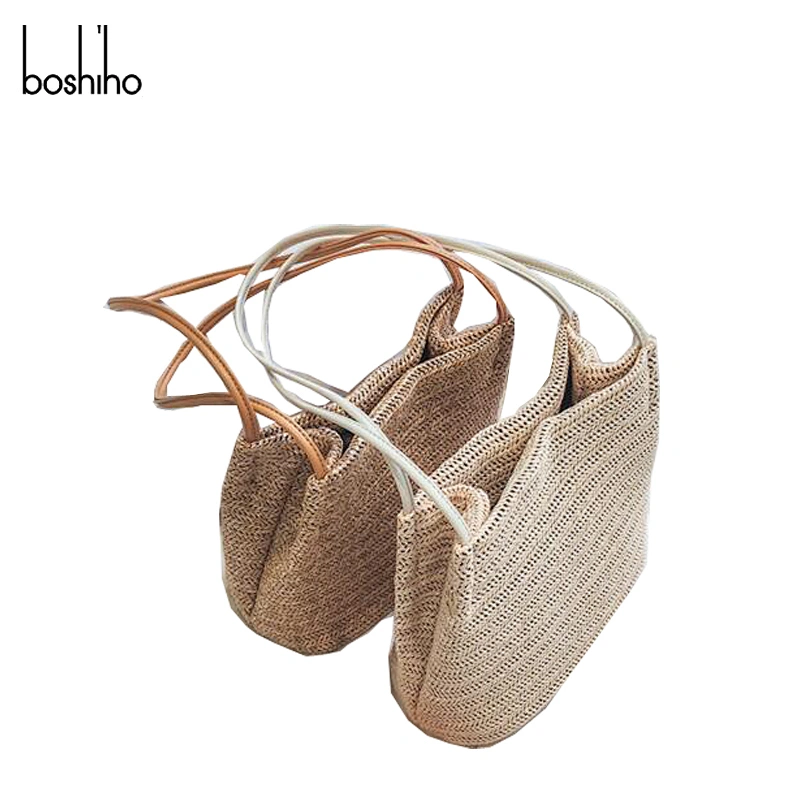 Custom women fashion lady vegan woven straw shopping beach tote shoulder bag