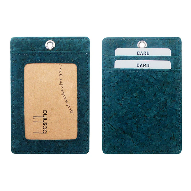 Boshiho High Quality blue red business Id  Vegan Cork employee ID card holder with lanyard