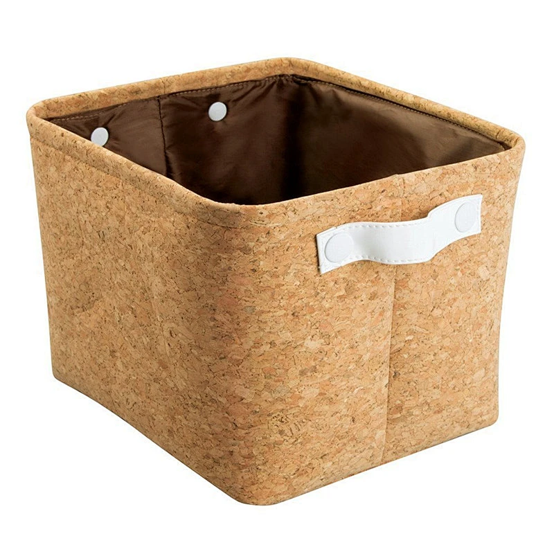 Natural Cork Fabric Storage Bin for Towels, Shampoo, Cosmetics