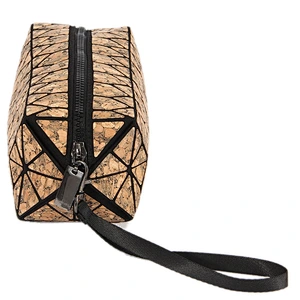 Boshiho fashion diamond lattice eco-friendly cork cosmetic bag customized make-up handbag geometric lattice phone purse wristlet
