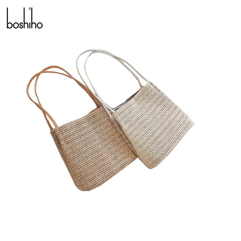 Custom women fashion lady vegan woven straw shopping beach tote shoulder bag