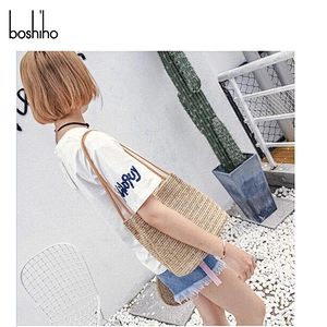 Custom women fashion lady vegan woven straw shopping beach tote shoulder bag