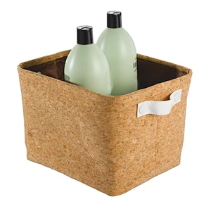 Natural Cork Fabric Storage Bin for Towels, Shampoo, Cosmetics