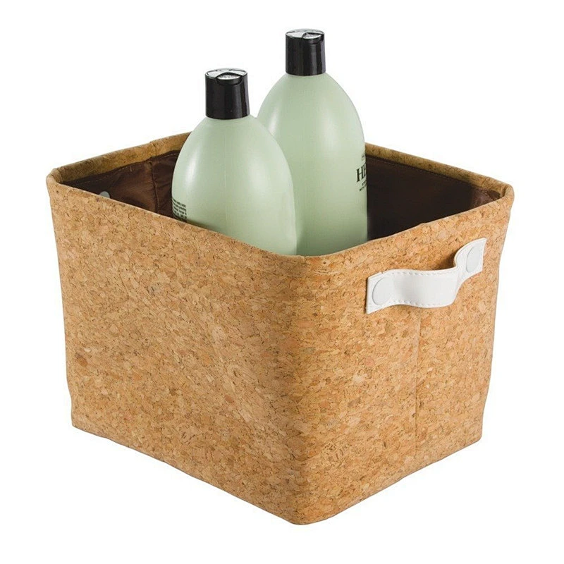 Natural Cork Fabric Storage Bin for Towels, Shampoo, Cosmetics
