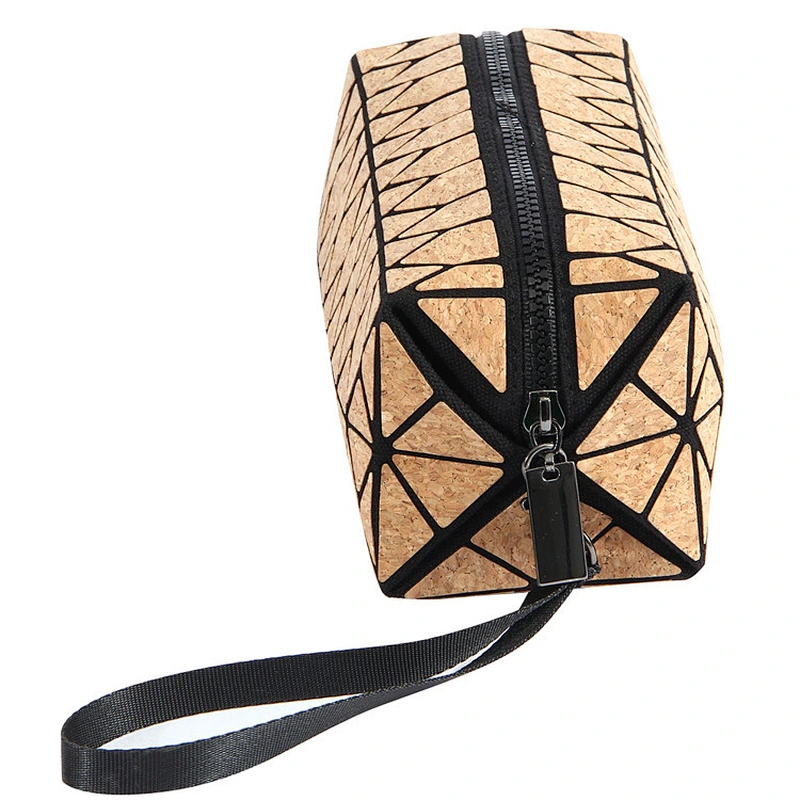 Boshiho fashion diamond lattice eco-friendly cork cosmetic bag customized make-up handbag geometric lattice phone purse wristlet