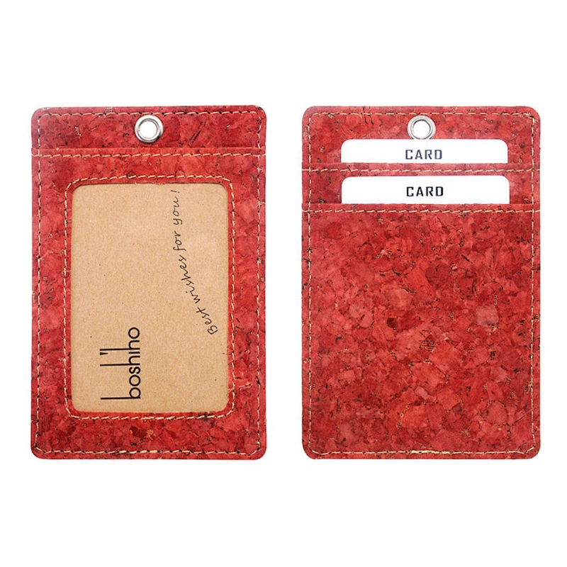 Boshiho High Quality blue red business Id  Vegan Cork employee ID card holder with lanyard