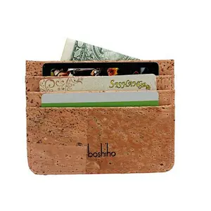 Boshiho slim natural cork fabric double side card holder purse wallet