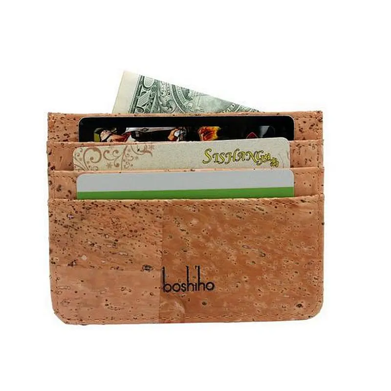 Boshiho slim natural cork fabric double side card holder purse wallet