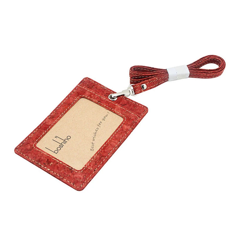 Boshiho High Quality blue red business Id  Vegan Cork employee ID card holder with lanyard
