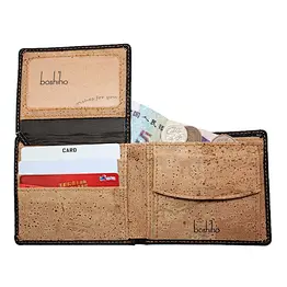 Boshiho Black Slim RFID Blocking function Natural Cork Fabric Eco-friendly for high quality vegan cork purses