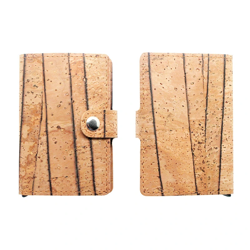 Boshiho Portugal cork fabric vegan leather aluminium POP UP money clip credit card holder wallet for men