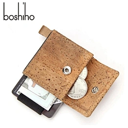 mini cork wallet woman hasp short coin purse  eco friendly clip money wallet with elastic cord