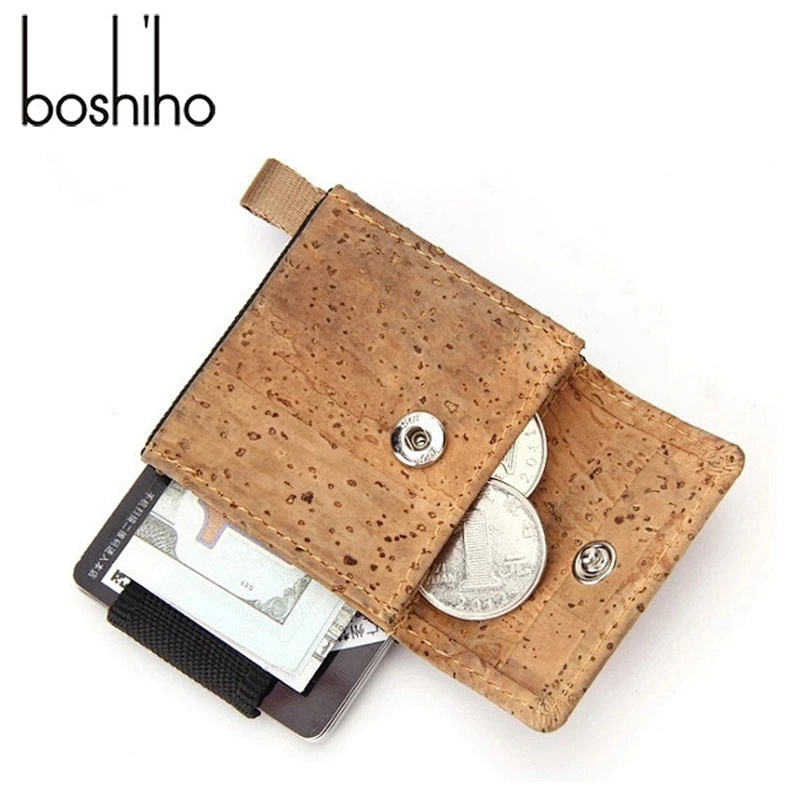 mini cork wallet woman hasp short coin purse  eco friendly clip money wallet with elastic cord