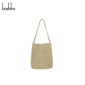 Custom women fashion lady vegan woven straw shopping beach tote shoulder bag