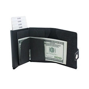 Boshiho cork aluminium alloy pu leather business name pop up card holder