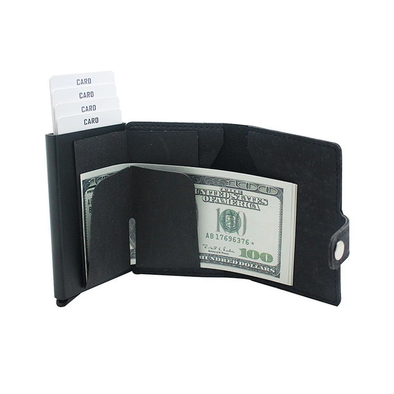 Boshiho cork aluminium alloy pu leather business name pop up card holder